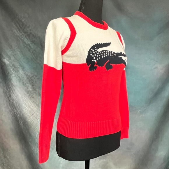 Lacoste Womens Sweater Red White Crocodile Logo Long Sleeve Knit Size‎ 34 (XS) - Picture 3 of 5
